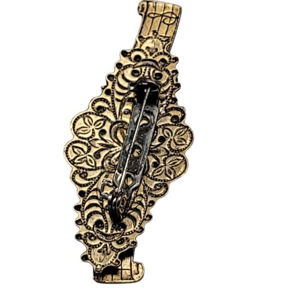 Drummer Brooch Vintage Gold Tone Musical Notes Detailed Metalwork Unsigned - Picture 7 of 7